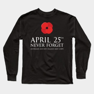 Anzac day remembrance day 25th April Australian and New Zealand Army Corps with poppy flower - Never forget white 2 Long Sleeve T-Shirt